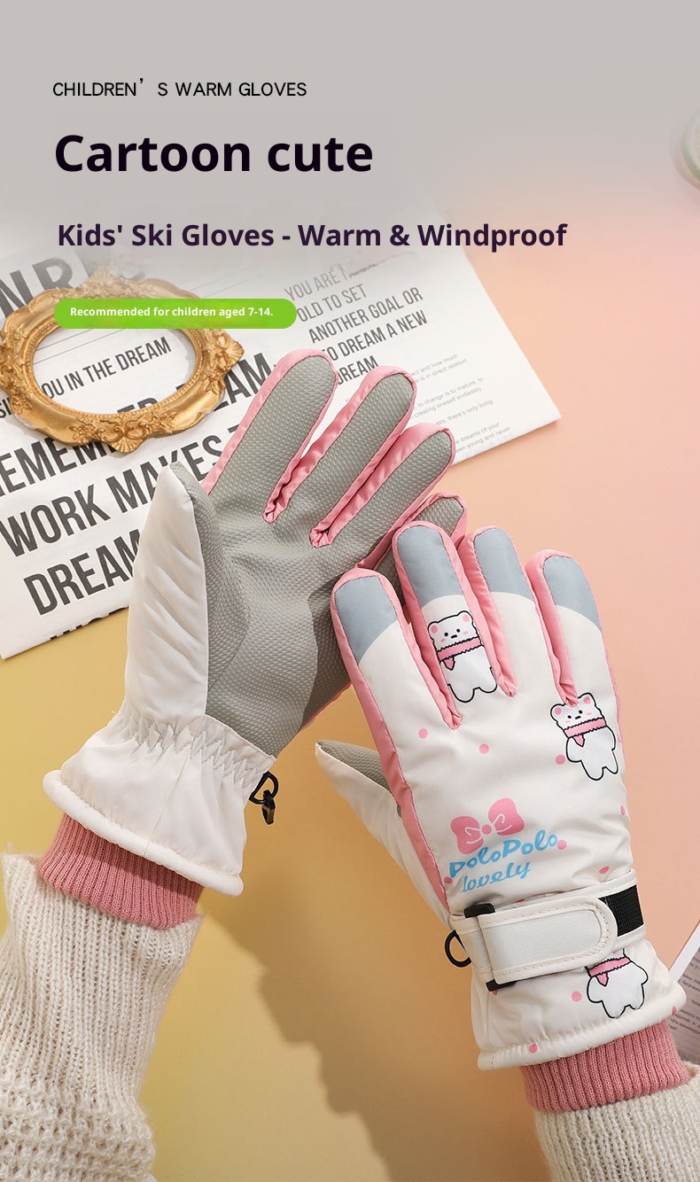 001 Cross-Border Winter Children's Ski Fleece-Lined Thickened Touchscreen Cycling Anti-Slip Windproof Student Cartoon Warm_voghion.com