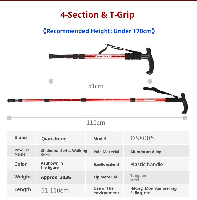 001 Attrezzatura per l'escursionismo: bastoncini da trekking, stampelle per anziani, camminata, escursionismo telescopico in lega di alluminio ultraleggero_voghion.com