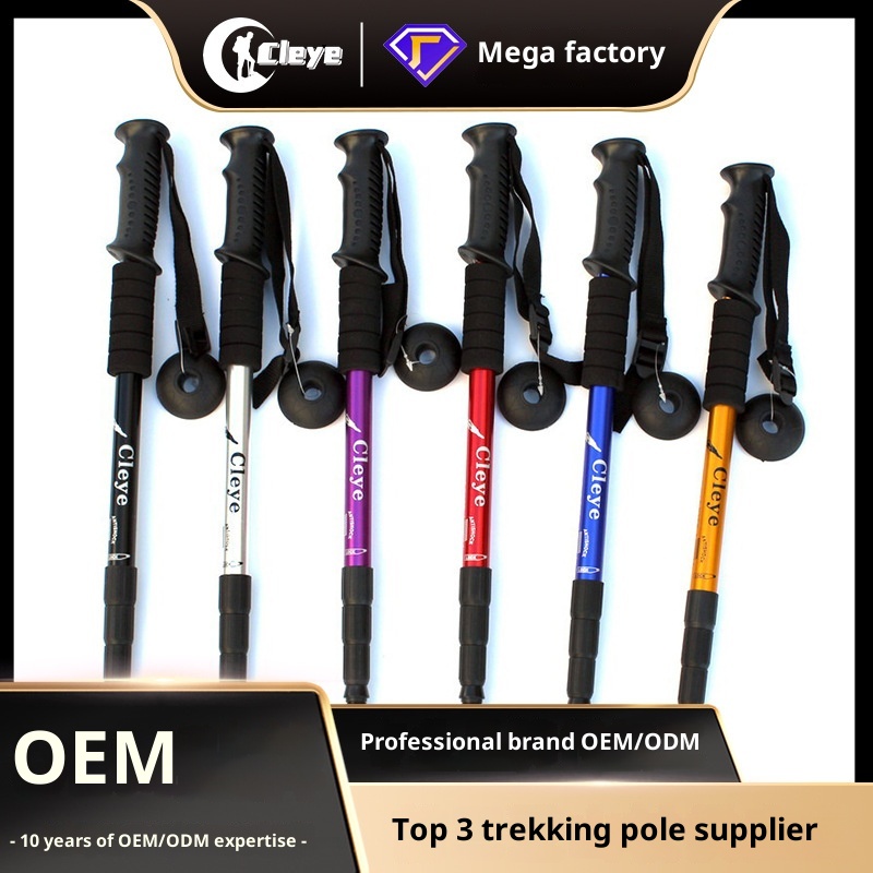 001 6061 Aviation Aluminum Alloy Cleye Outdoor Hiking Telescopic Trekking Pole Walking Stick Crutch Four Section Straight_voghion.com
