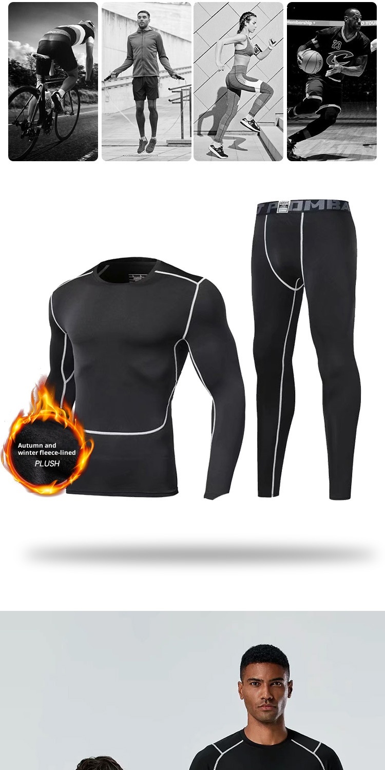 001 Children's Compression Training Suit Set Boys Basketball Soccer Sports Fitness Warm Base Layer Student Autumn Winter_voghion.com