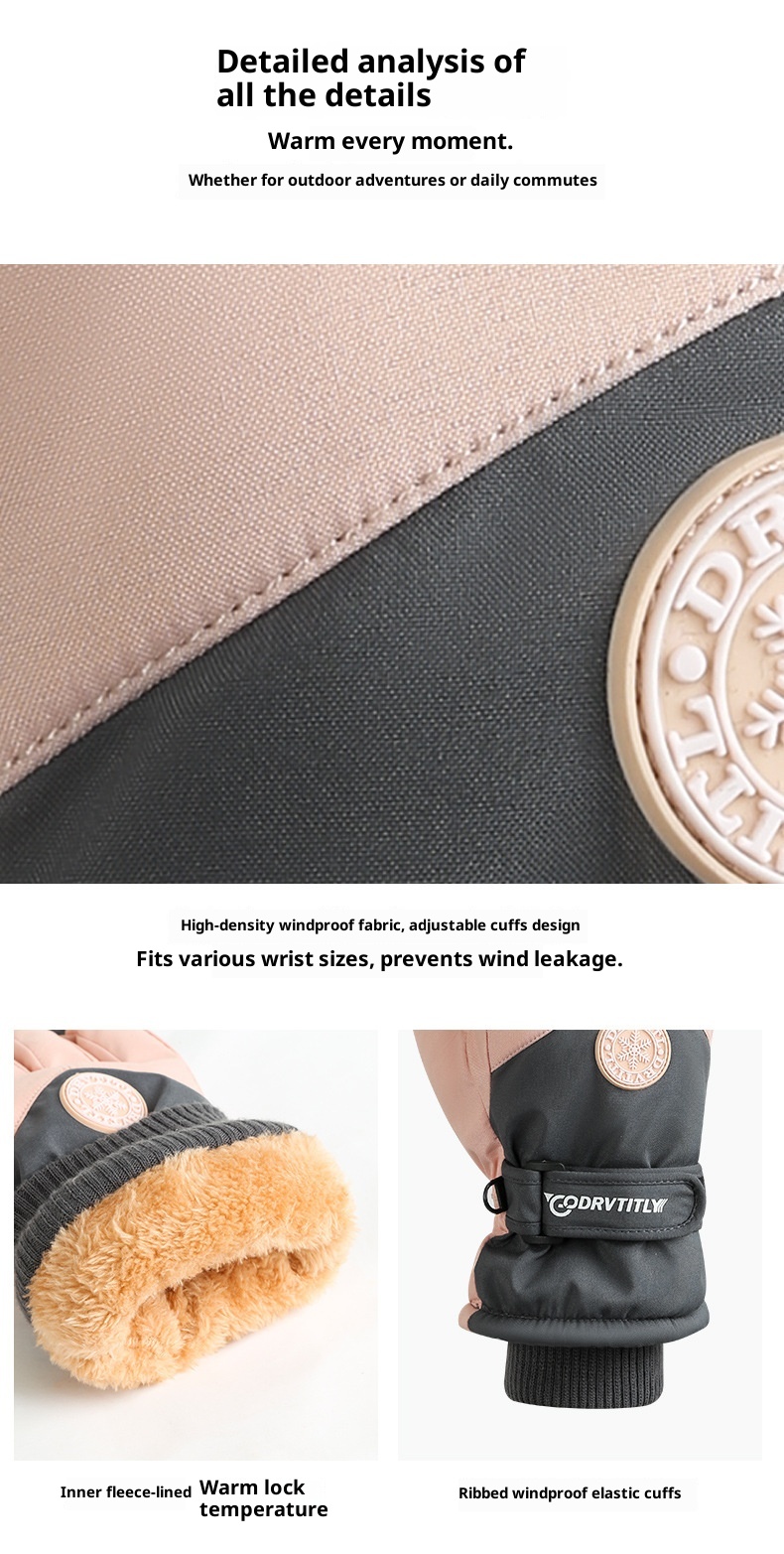 001 Women's Ski Gloves Winter Cycling Thickened Fleece Snow Play Cotton Warm Cold-Proof Electric Motorcycle Men's_voghion.com