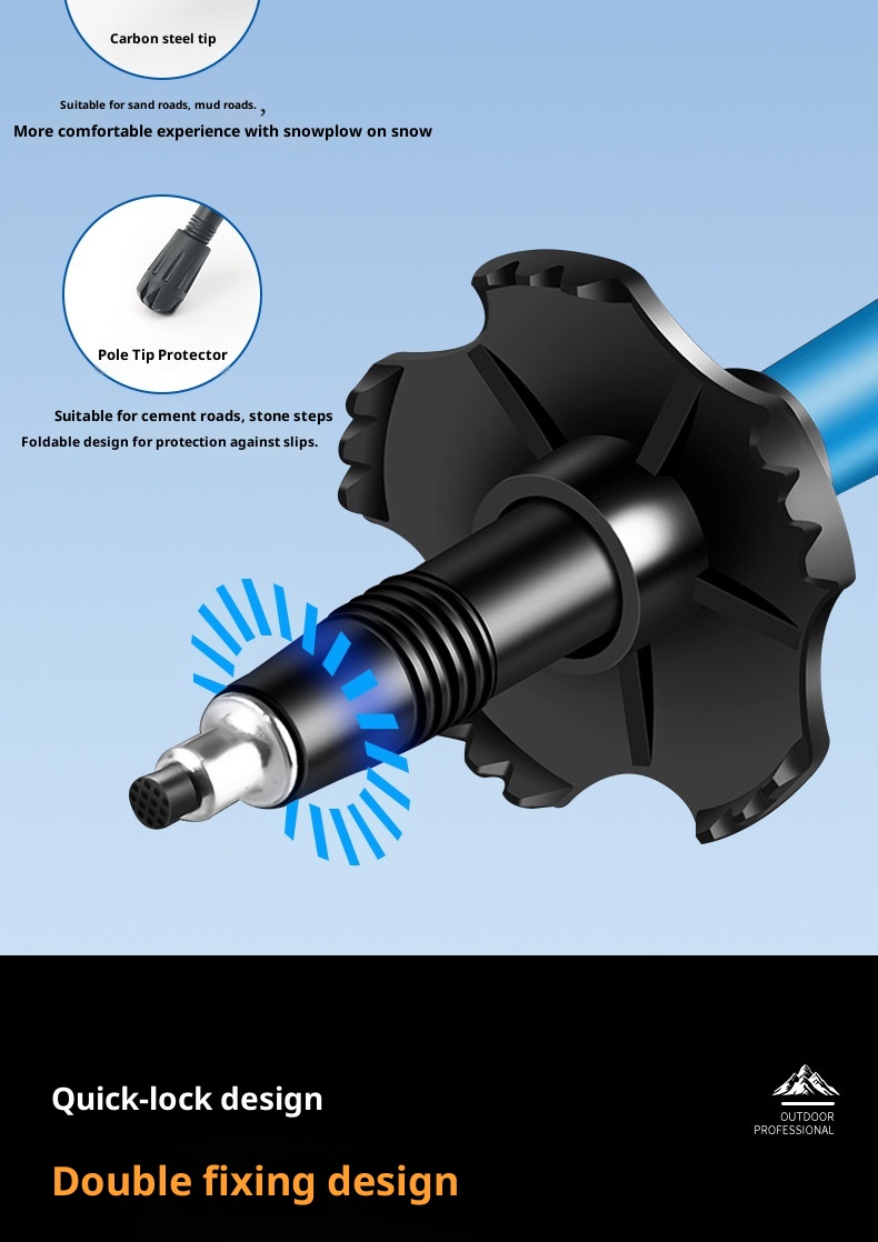 001 Ultra-light Aluminum Alloy Hiking Stick Folding Professional Outdoor Trekking Pole Five-section Anti-slip Climbing_voghion.com