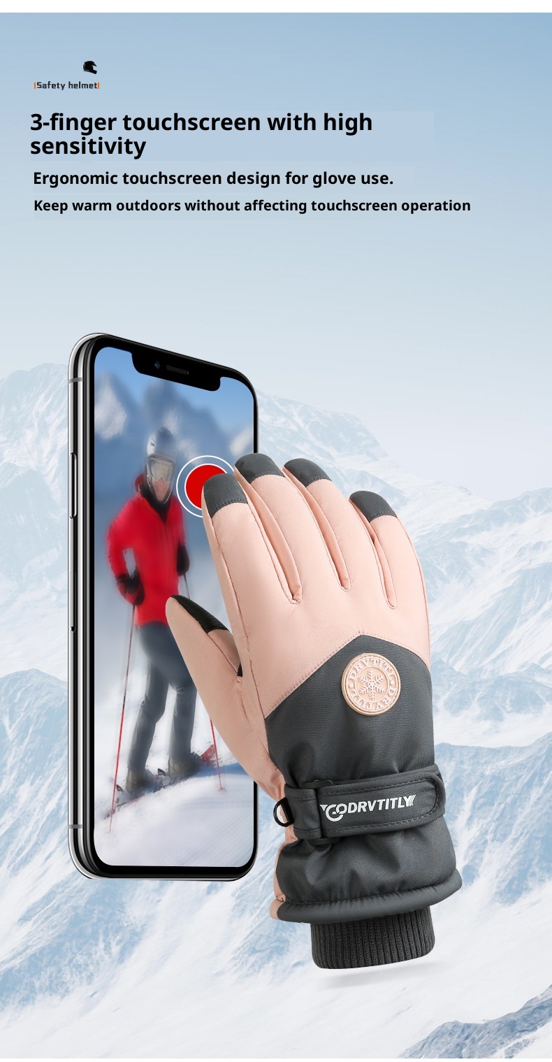001 Women's Ski Gloves Winter Cycling Thickened Fleece Snow Play Cotton Warm Cold-Proof Electric Motorcycle Men's_voghion.com