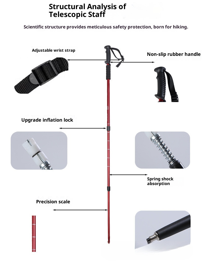 001 Bastone da passeggio telescopico pieghevole professionale per escursionismo all'aperto e arrampicata in lega di alluminio_voghion.com