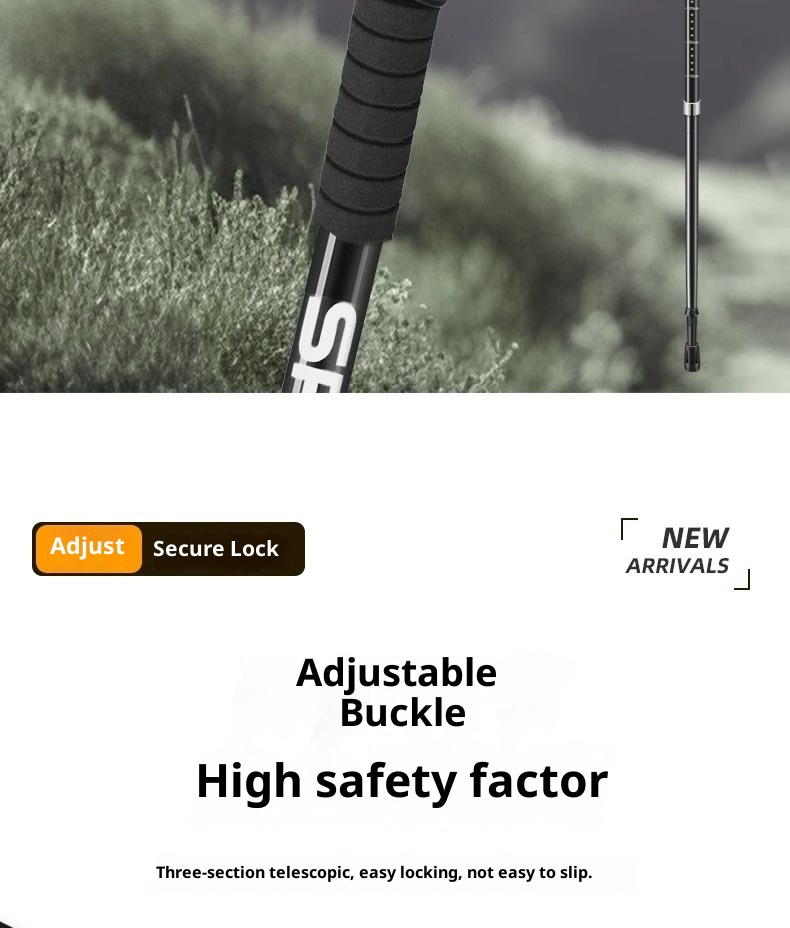 001 Aluminum Alloy Three-Section Straight Handle Trekking Pole Telescopic Walking Stick Professional Outdoor Hiking Cane_voghion.com