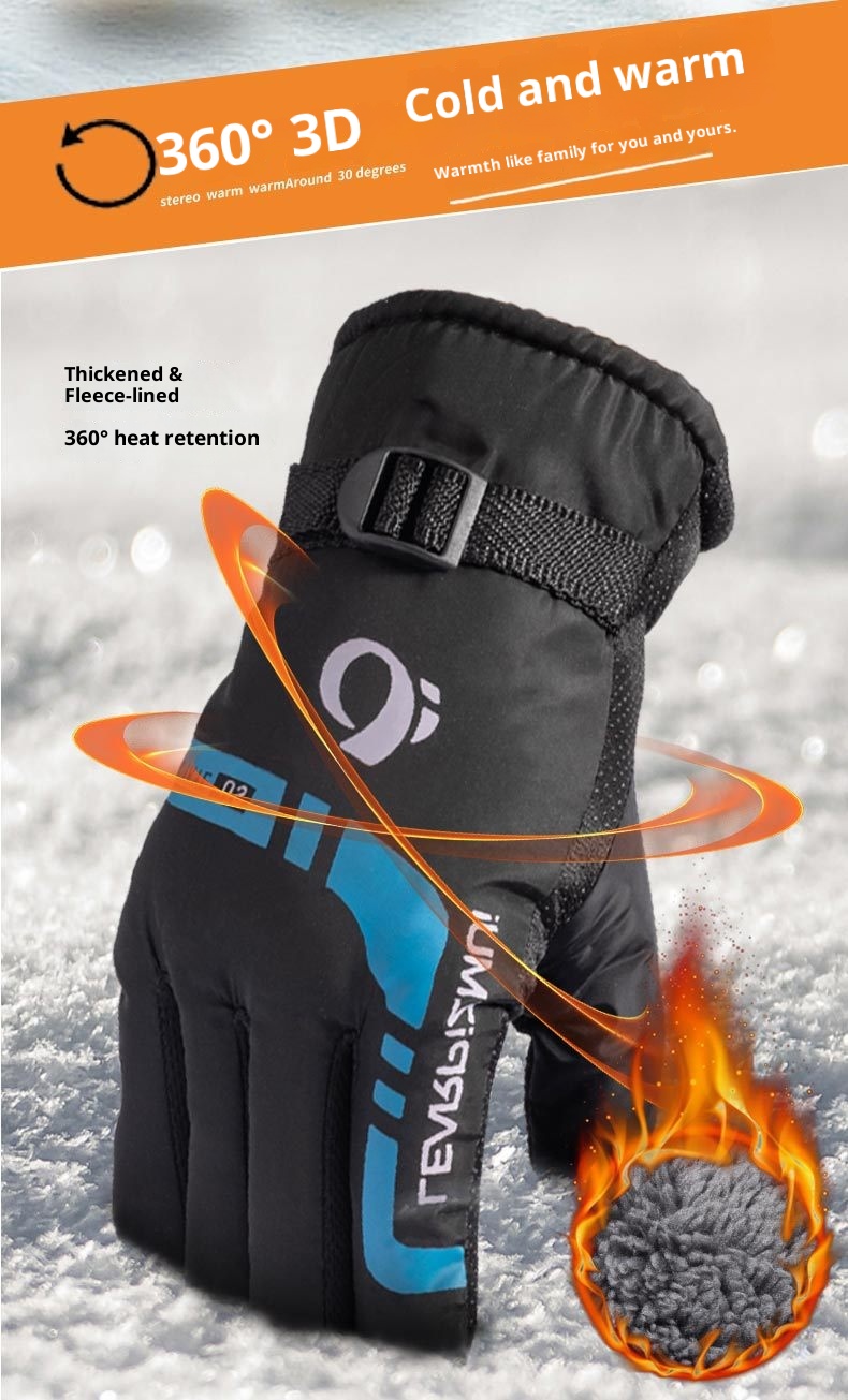 001 Winter Warm Men's Gloves For Cycling Skiing, Fleece-Lined, Thickened, Windproof, Non-Slip, Motorcycle, Electric Scooter,_voghion.com