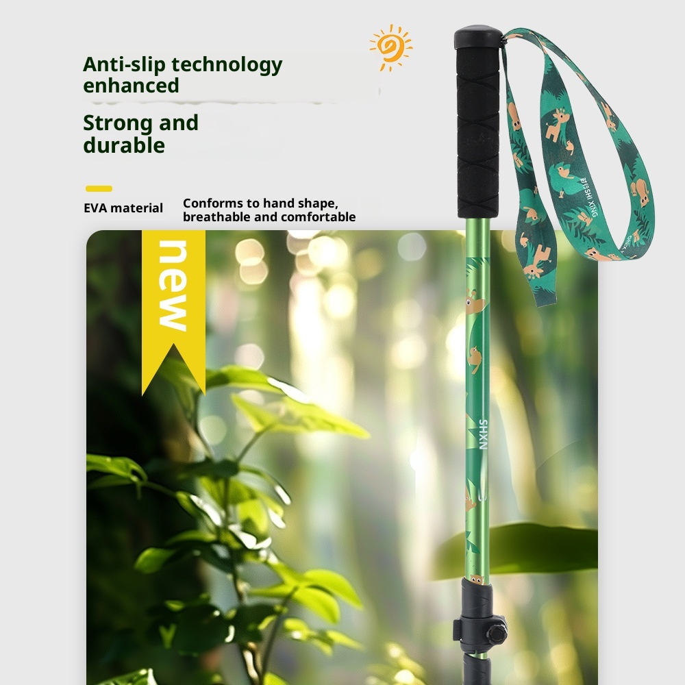 001 Children's Trekking Pole Three-Section Telescopic Foldable Walking Stick Aluminum Alloy Ultra-Light Portable Outdoor_voghion.com