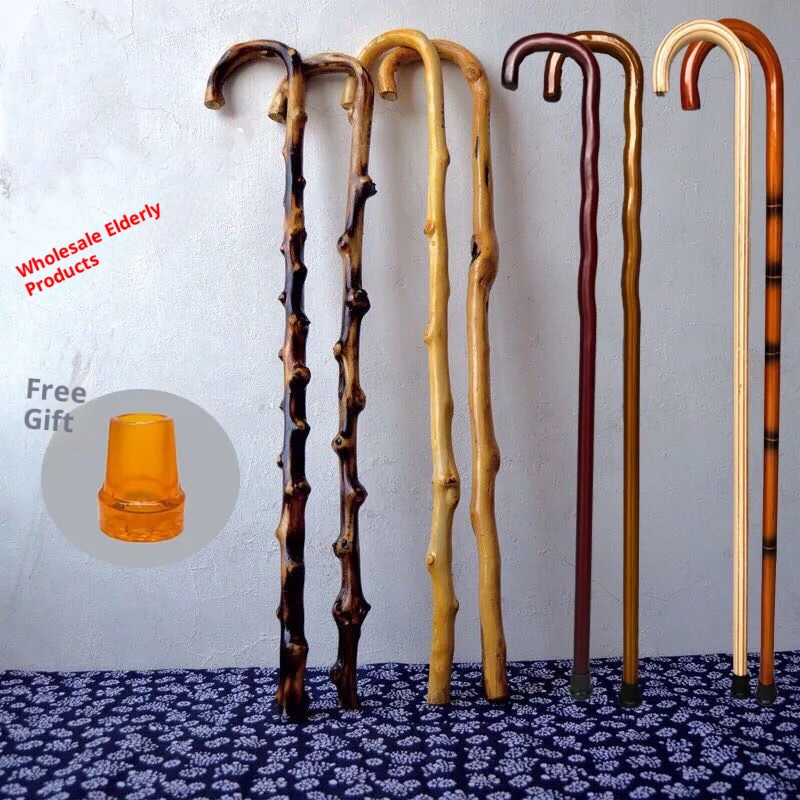 001 Bastone da trekking in legno per anziani Bastone da passeggio Bastone da passeggio singolo integrato in legno massello vintage con cuscinetto antiscivolo in rattan robusto No_voghion.com