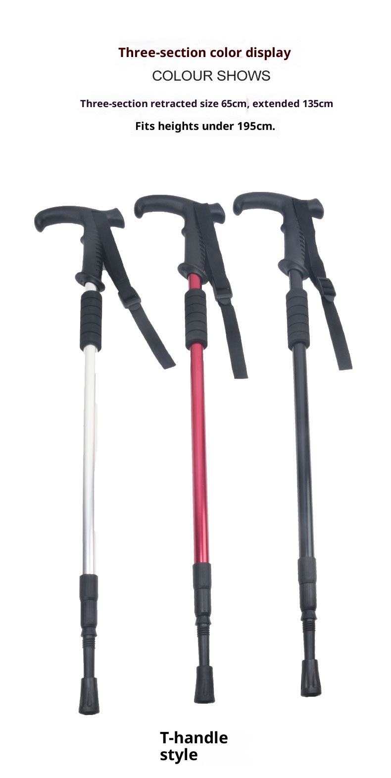 001 Bastone da passeggio retrattile da viaggio, da arrampicata, da trekking, da esterno, in lega di alluminio, multicolore, antiscivolo_voghion.com