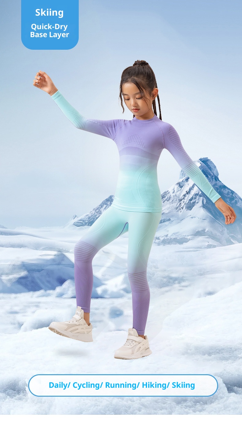 001 Maglia da sci funzionale a compressione monopezzo, elastica e ad asciugatura rapida per bambini, strato di base traspirante e caldo._voghion.com