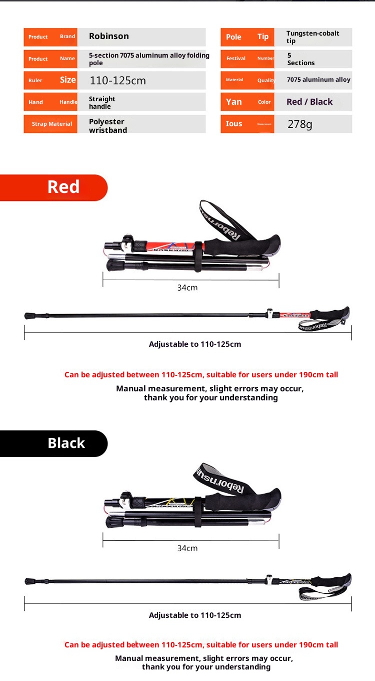 001 Robinson Trekking Pole Folding Aluminum Alloy Five Sections Ultra-Light Telescopic Outdoor Ultra-Short Trail Running_voghion.com
