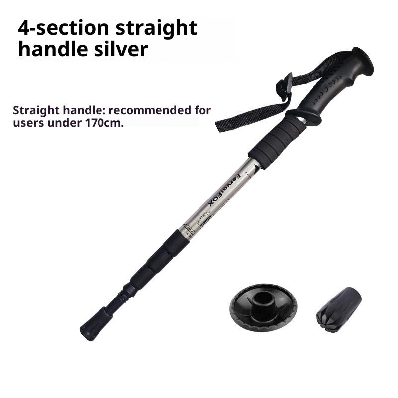 001 Telescopic Four-Section Three-Section Aluminum Alloy Elderly Shock Absorption Ultra-Light Straight Curved Handle Hiking_voghion.com