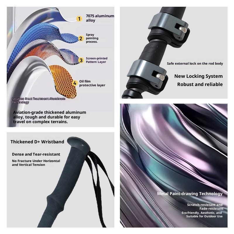 001 7075 Bastone da trekking per esterni in lega di alluminio, ultraleggero, retrattile, portatile, con bloccaggio_voghion.com