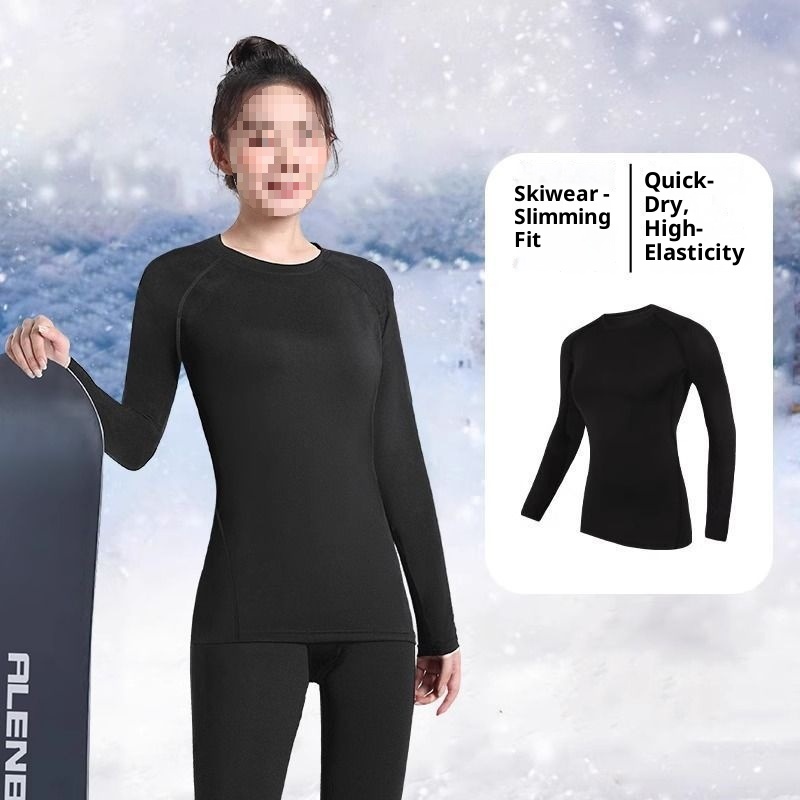 001 Quick-Dry Women's Ski Thermal Underwear Winter Fleece Outdoor Hiking Base Layer Long Sleeve Running Sports Set_voghion.com