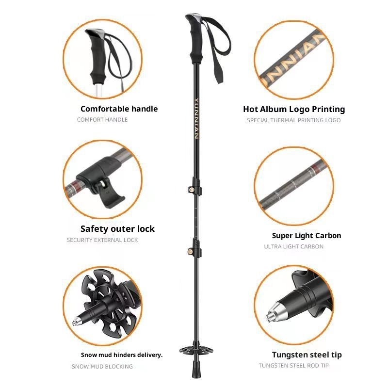 001 Factory Direct Supply Carbon Fiber Ultra-light Telescopic Trekking Walking Stick Outdoor Climbing Hiking Folding Pole_voghion.com