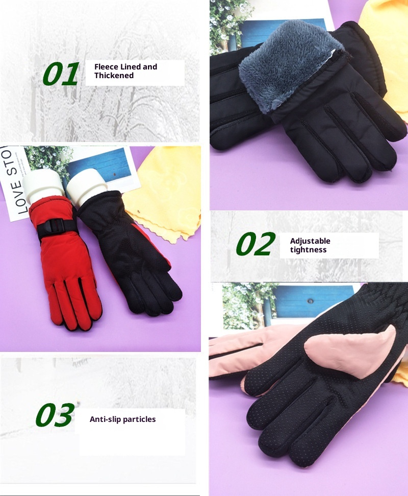 001 Thickened Ski Gloves For Women Winter Korean Version Cold-Proof Warm Cycling Cotton Fleece Student Electric Bike_voghion.com