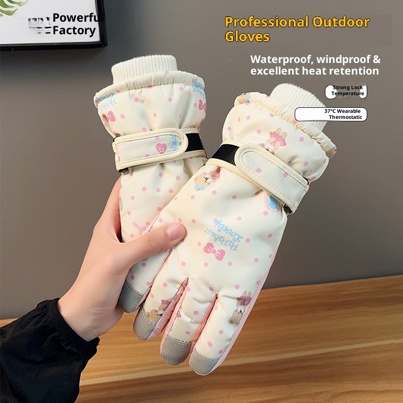 001 Warm Cute Bear Ski Gloves For Women Winter Outdoor Cycling Windproof Coldproof Fleece Lined Thickened Free Shipping_voghion.com