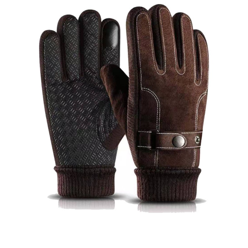 001 Pigskin Genuine Leather Ski Gloves For Men, Autumn And Winter Outdoor Riding Motorcycle Windproof Non-slip Fleece-lined_voghion.com