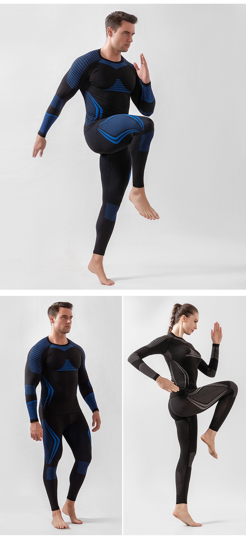 001 Autumn Winter Outdoor Ski Quick-Dry Sports Men Women Moisture-Wicking Base Layer Compression Thermal Underwear Set_voghion.com