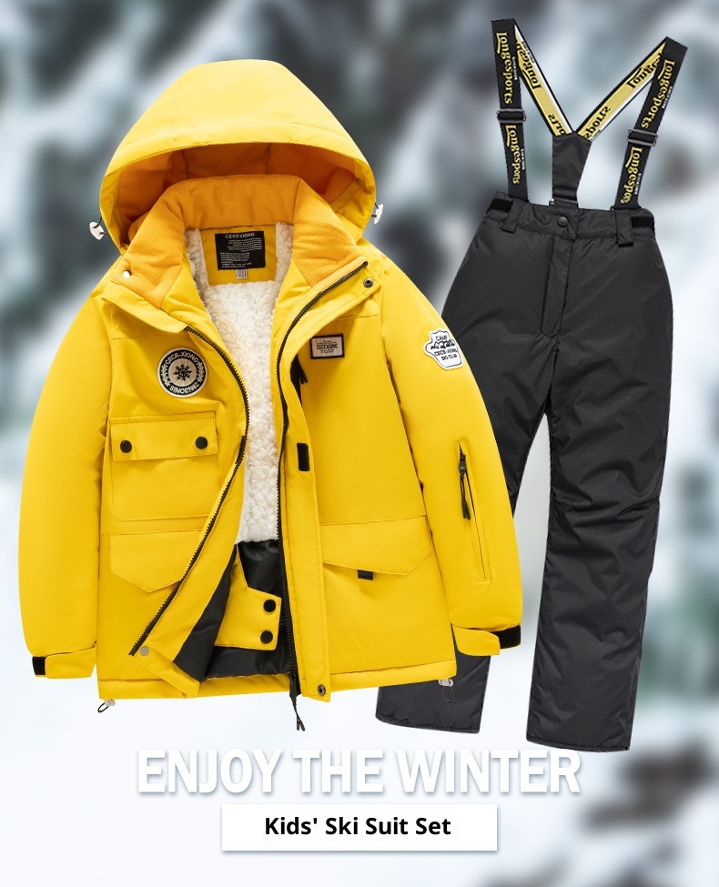 001 Completo da bambina per bambine, Pantaloni da sci per ragazzi, impermeabili e antivento, caldi e foderati in pile_voghion.com