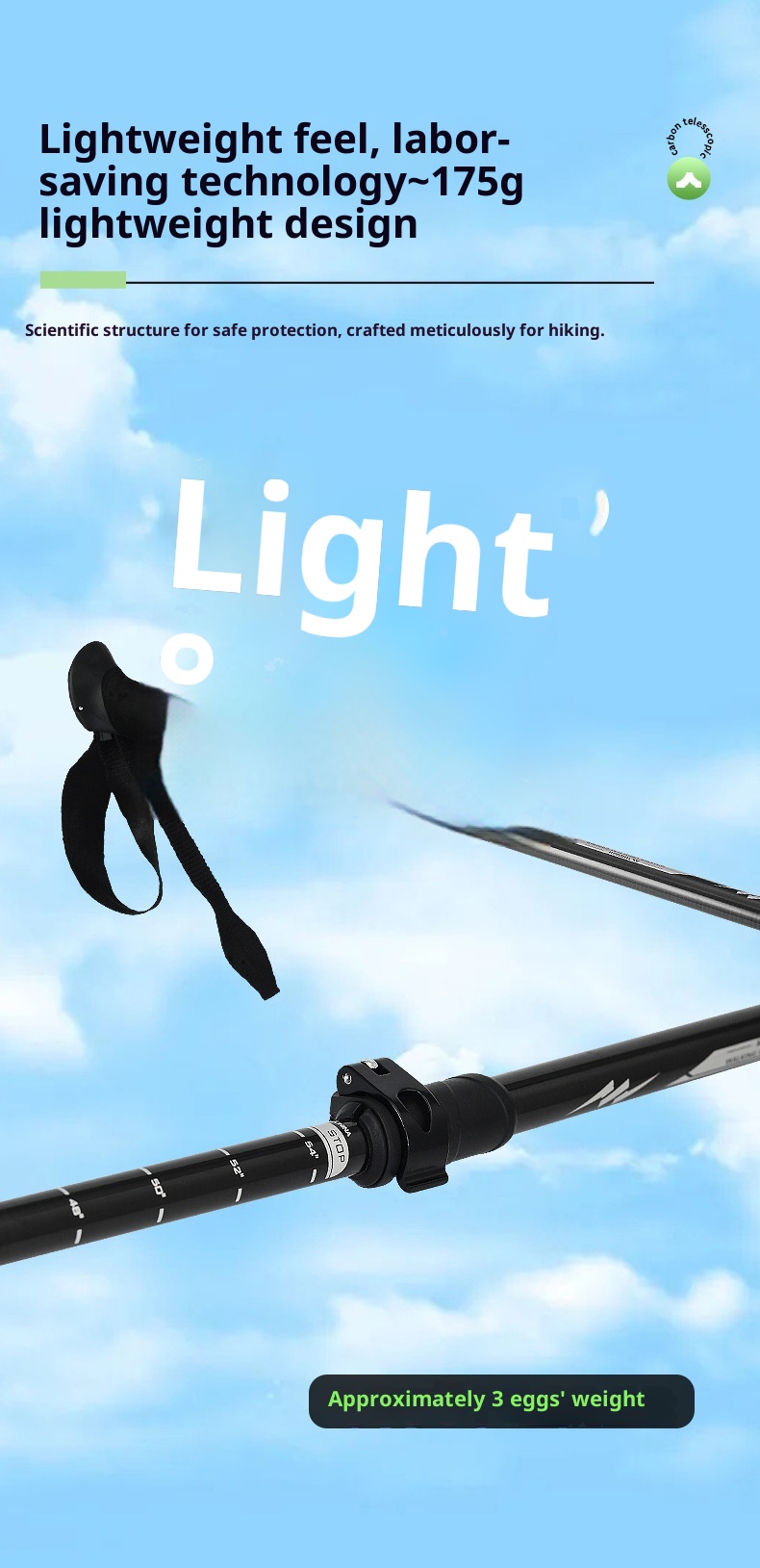 001 Faltbarer Wanderstock aus Carbon, ultraleicht, teleskopierbar, für professionelle Outdoor-Ausrüstung und Kletterausrüstung_voghion.com