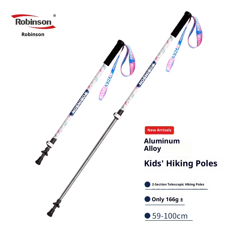 001 Robinson Kinder-Trekkingstock aus Aluminiumlegierung mit externer Verriegelung, ultraleicht, kurz, teleskopierbar, tragbar, für Jugendliche, Jungen und_voghion.com