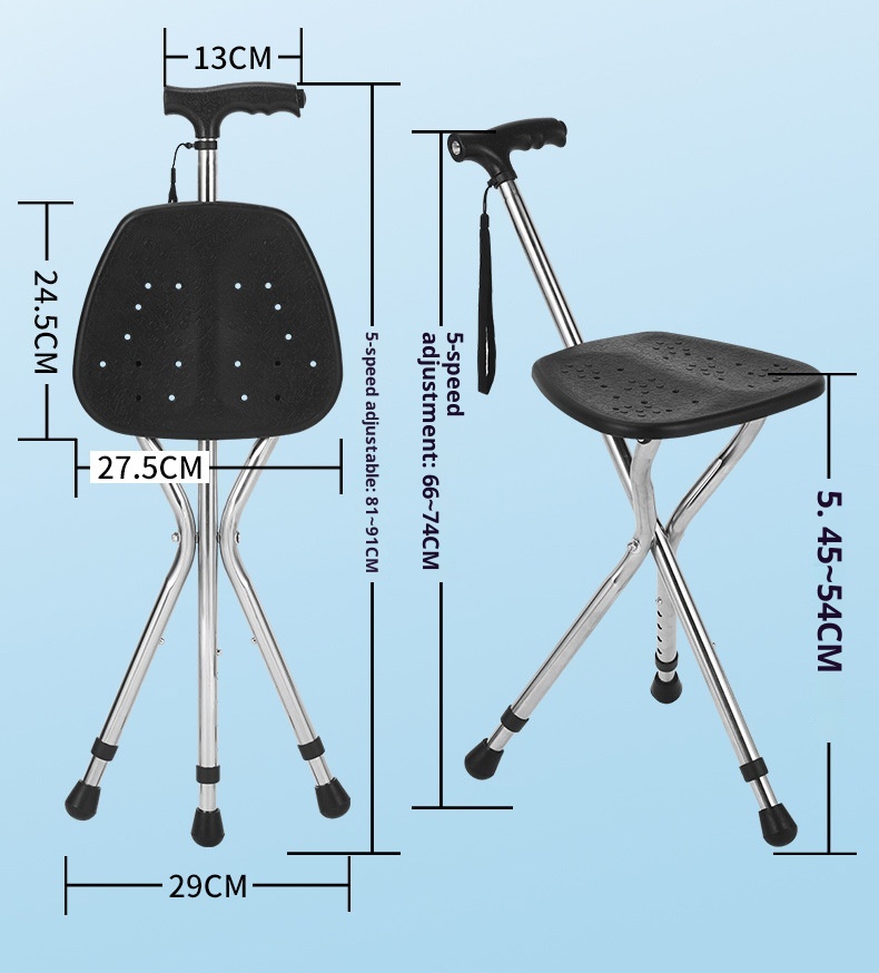 001 Bastone da passeggio portatile per anziani, multifunzionale, con seduta allargata, sgabello in canna, illuminazione in acciaio inossidabile ispessito_voghion.com