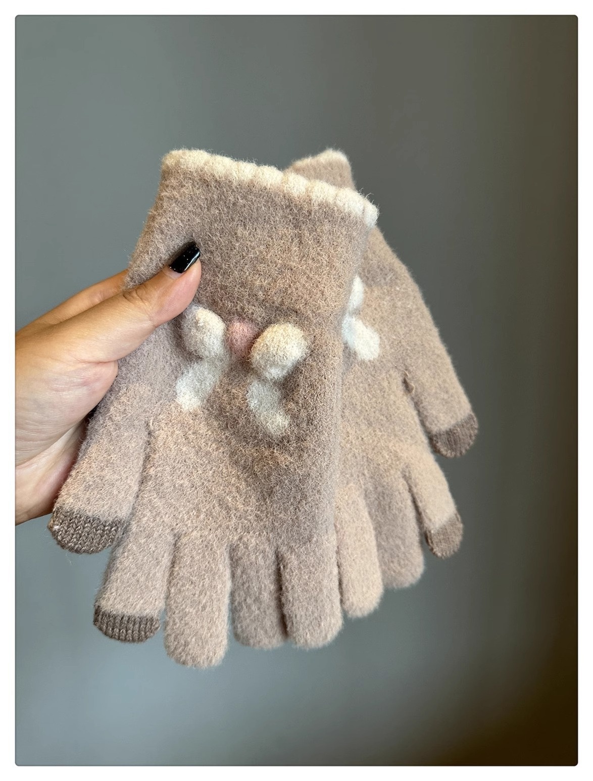 001 Frostschutz-Handschuhe für Damen, Winter, Fleece-gefüttert, warm, Touchscreen-fähig, fingerlos, Fahrradhandschuhe, gestrickt, Schleife, Plüsch, Seeblau_voghion.com