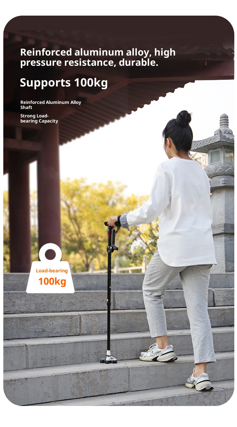 001 Multifunctional Smart Radio Elderly, Anti-Slip Telescopic Cane With Light, Aluminum Alloy Walking Stick For Seniors_voghion.com