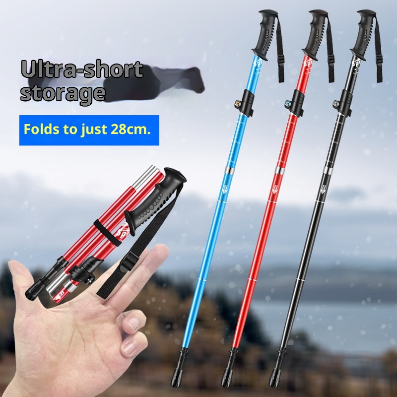 001 Ultra-light Aluminum Alloy Hiking Stick Folding Professional Outdoor Trekking Pole Five-section Anti-slip Climbing_voghion.com