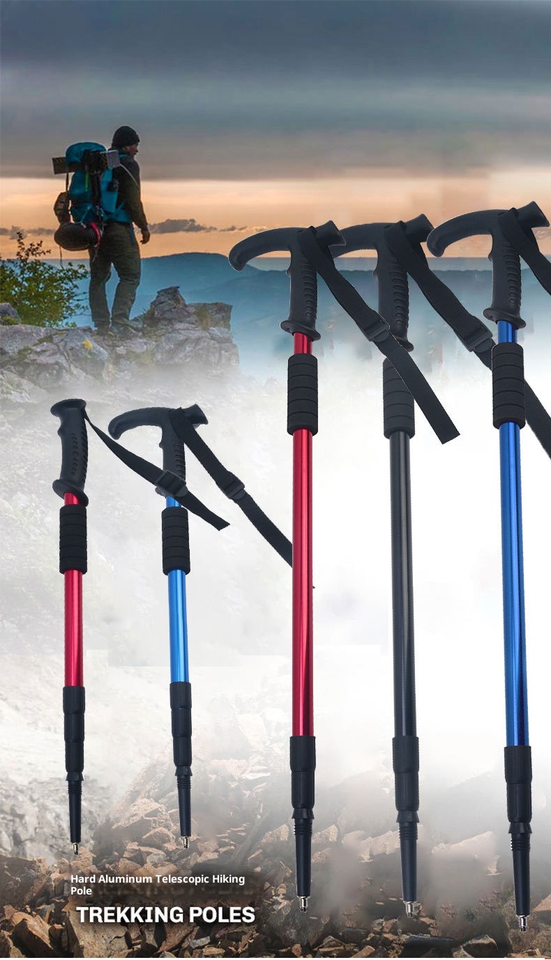 001 Bastone da passeggio retrattile da viaggio, da arrampicata, da trekking, da esterno, in lega di alluminio, multicolore, antiscivolo_voghion.com