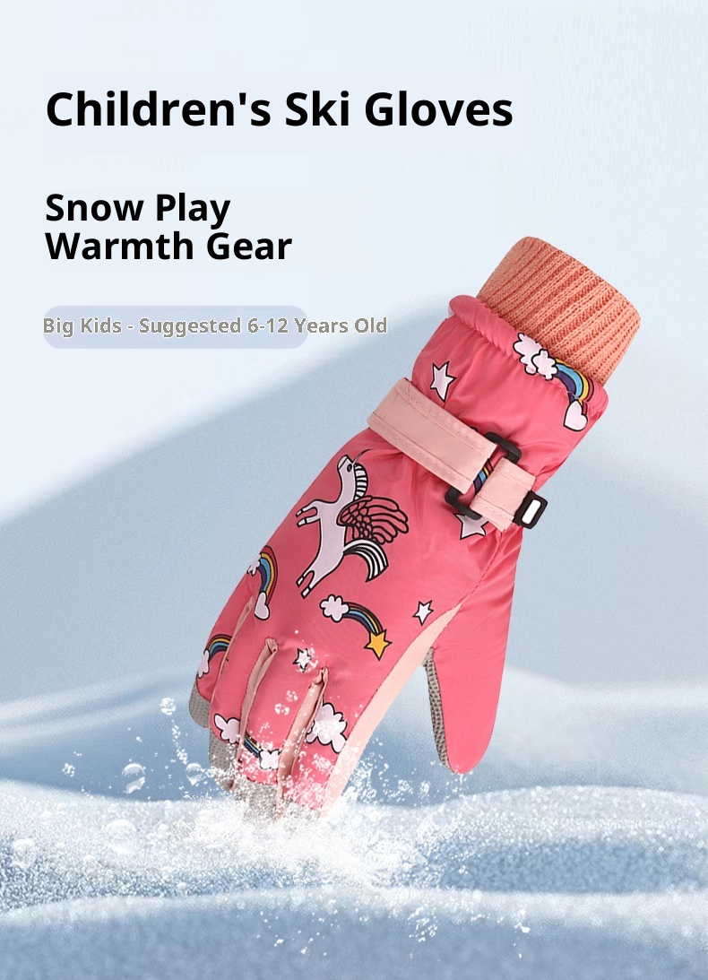 001 Kinder-Skihandschuhe, Winter, Fleece-gefüttert, dick, rutschfest, für Jungen und Mädchen, speziell für grenzüberschreitende Einsätze, wasserabweisend_voghion.com