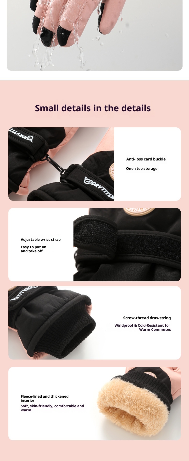 Gants de ski d'hiver tactiles pour femmes avec boucle anti-perte, gants de cyclisme chauds doublés en polaire épaisse et résistants au froid pour l'extérieur_voghion.com