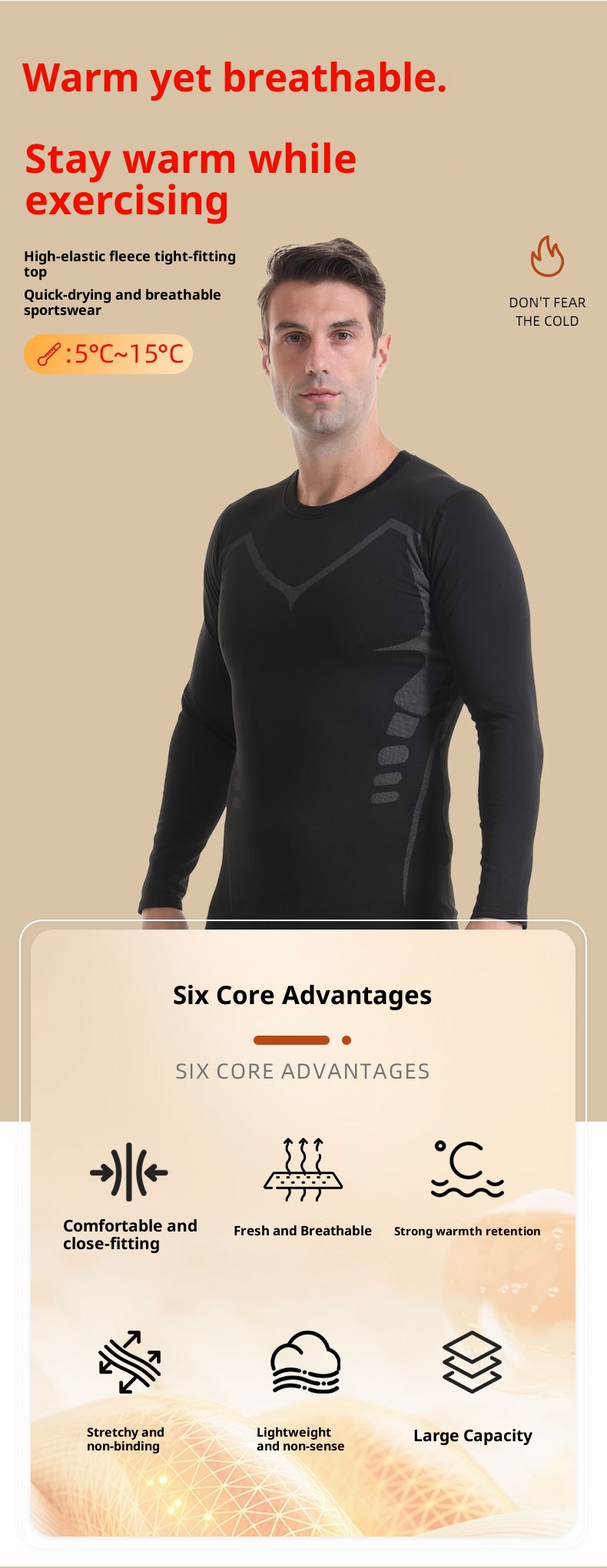 001 Fleece-Lined Thermal Underwear For Men, Round Neck Layer, Sports Outdoor Skiing Base Shirt, Fitness Quick-Dry Set_voghion.com