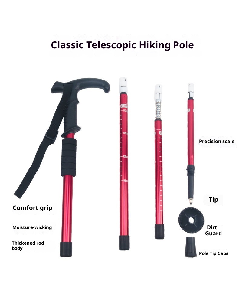 001 Bastone da passeggio retrattile da viaggio, da arrampicata, da trekking, da esterno, in lega di alluminio, multicolore, antiscivolo_voghion.com