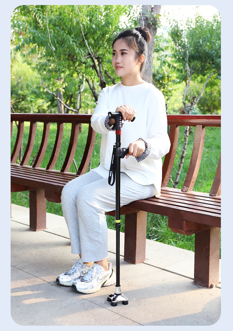001 Multifunctional Smart Radio Elderly, Anti-Slip Telescopic Cane With Light, Aluminum Alloy Walking Stick For Seniors_voghion.com