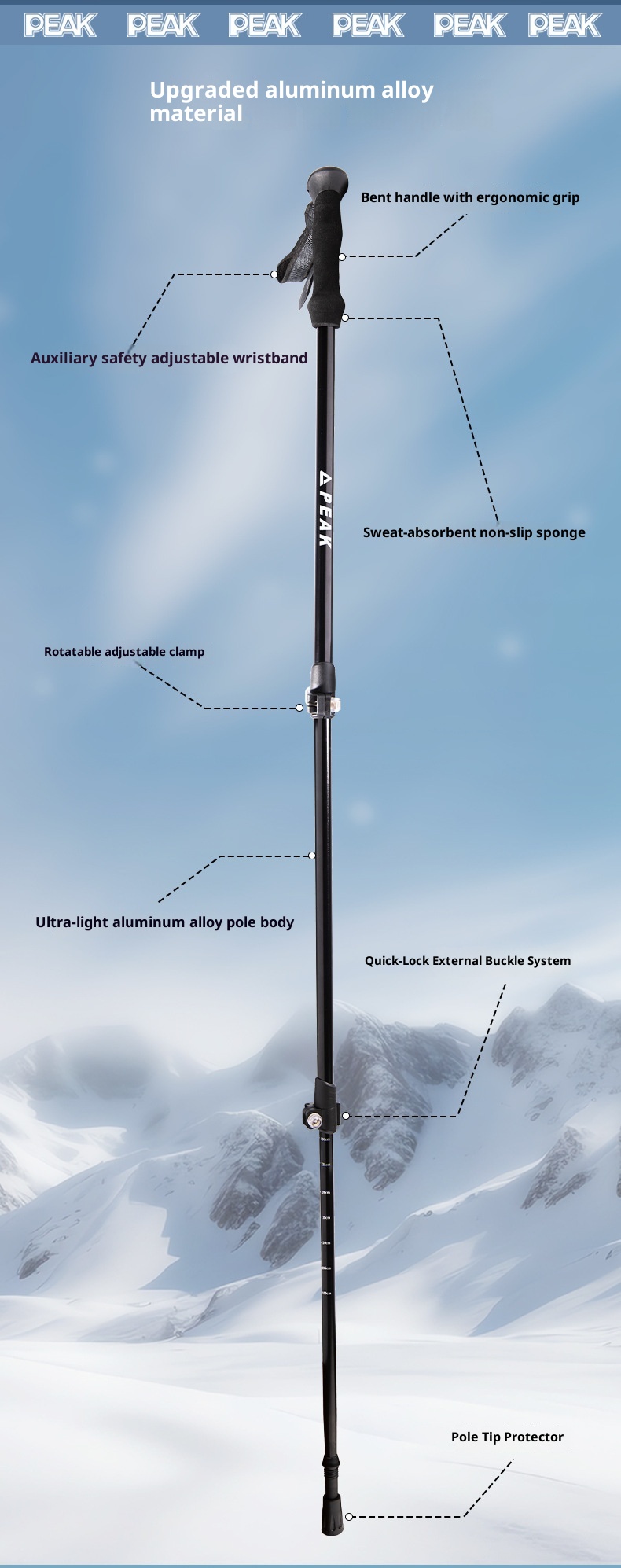 001 Peak Bastoncino da trekking 2 in 1 speciale per arrampicata ed escursionismo, bastone da passeggio telescopico in lega di alluminio con attacco a scatto_voghion.com