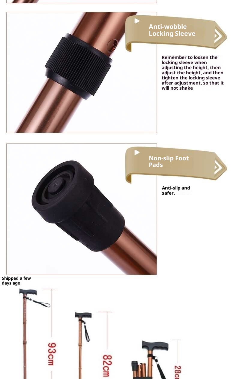 001 Anti-Slip Folding Trekking Pole Elderly 4-Section Walking Stick Telescopic Aluminum Alloy Cane Wholesale Hot Sale_voghion.com