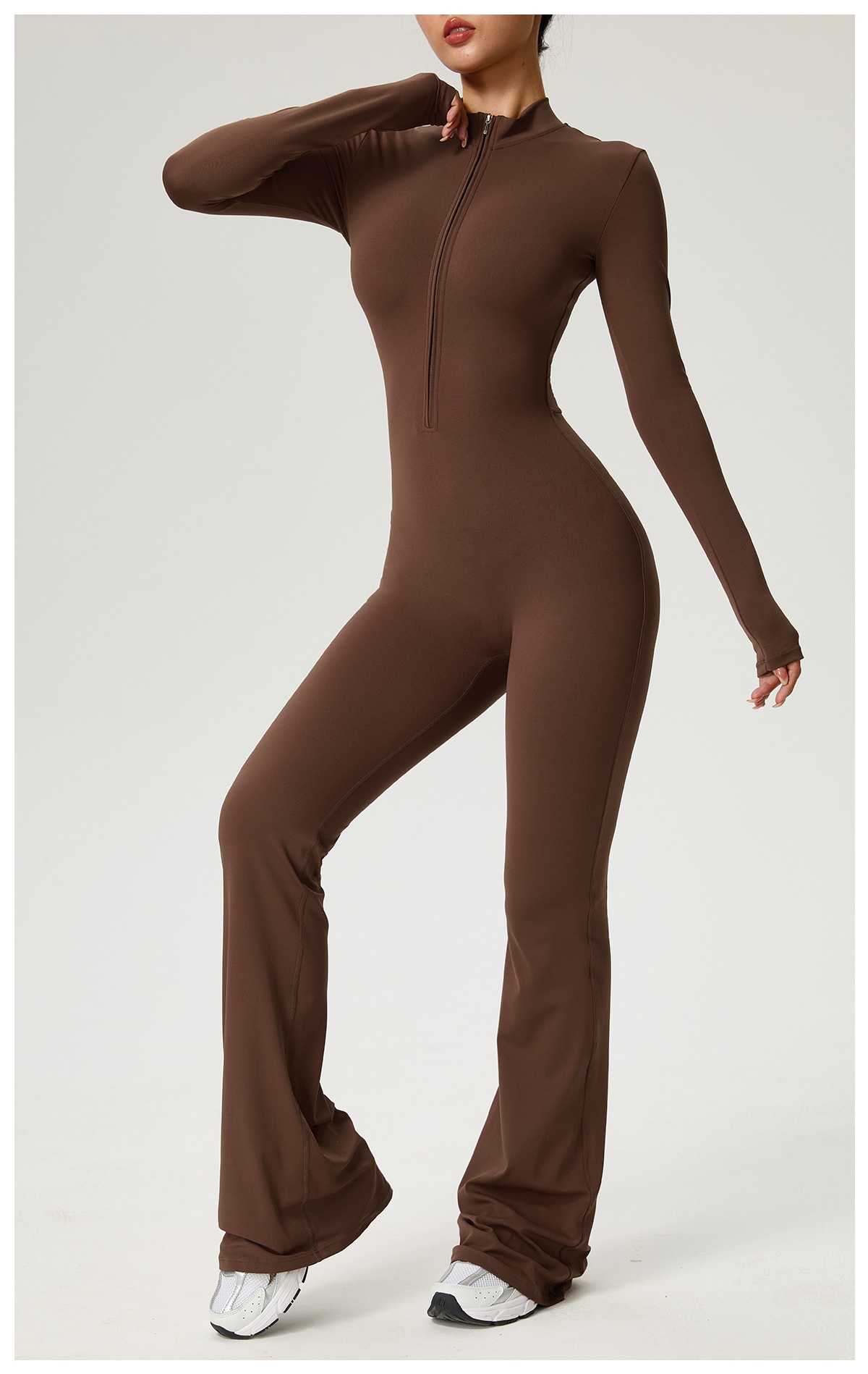 001 Cross-Border Zipper Cloud Feel Long Sleeve Yoga Jumpsuit High-Intensity Fitness Sports One-Piece Tight-Fitting_voghion.com