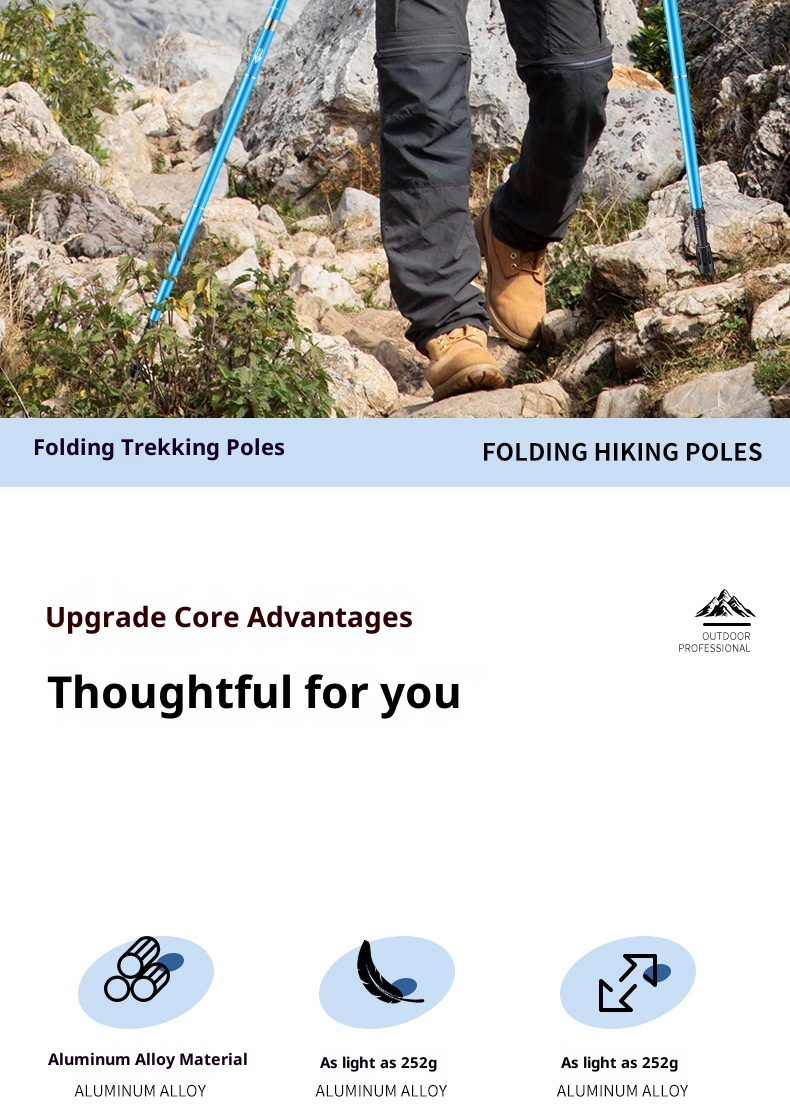 001 Ultra-light Aluminum Alloy Hiking Stick Folding Professional Outdoor Trekking Pole Five-section Anti-slip Climbing_voghion.com