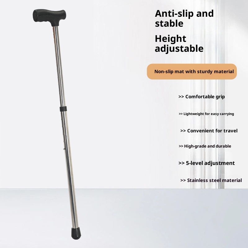 001 Bastone da passeggio telescopico antiscivolo regolabile per esterni in acciaio inossidabile per uso domestico per anziani disponibile all'ingrosso_voghion.com