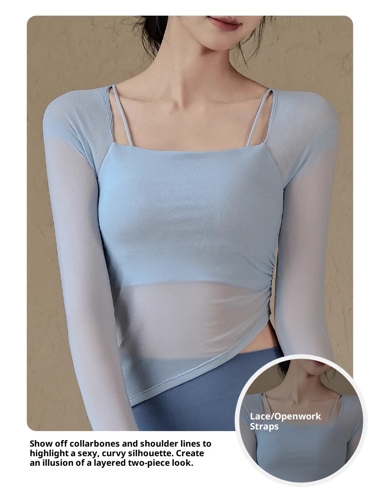 001 Yoga Clothes With Chest Pads Fo Women, Mesh Splicing, Quick-dy Spots Top, High-end Feel, Pilates Taining Fitness_voghion.com