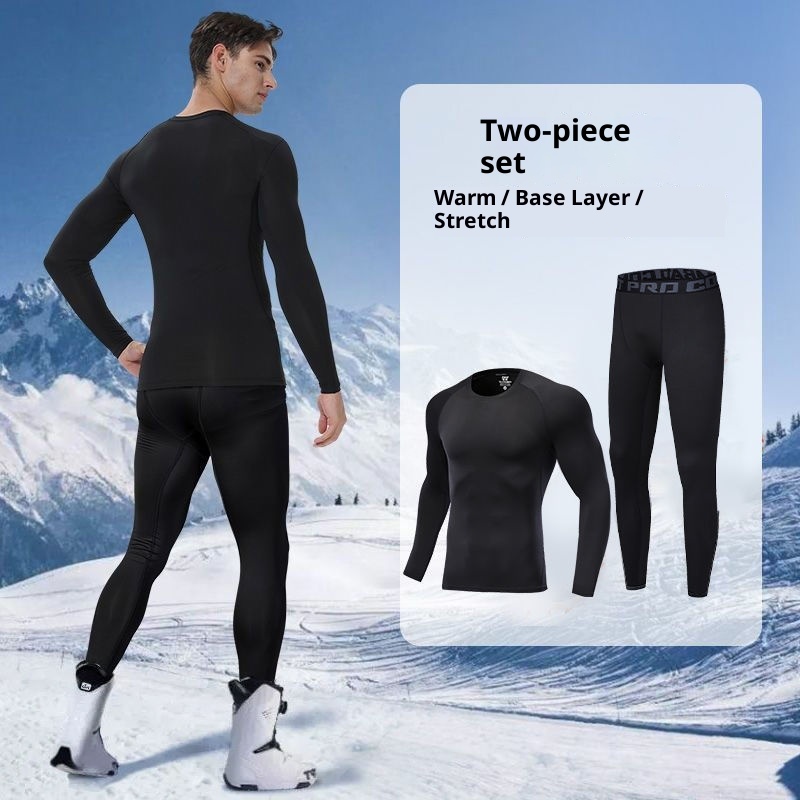 Conjunto térmico de esquí para hombre de secado rápido, ajustado, para correr y hacer deporte. Incluye camiseta interior térmica, forro polar y camiseta de forro polar para actividades al aire libre. Ideal para exportación._voghion.com