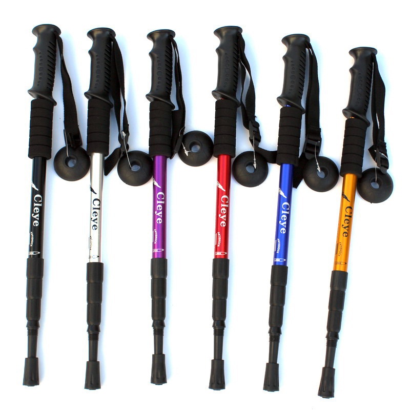 001 6061 Aviation Aluminum Alloy Cleye Outdoor Hiking Telescopic Trekking Pole Walking Stick Crutch Four Section Straight_voghion.com