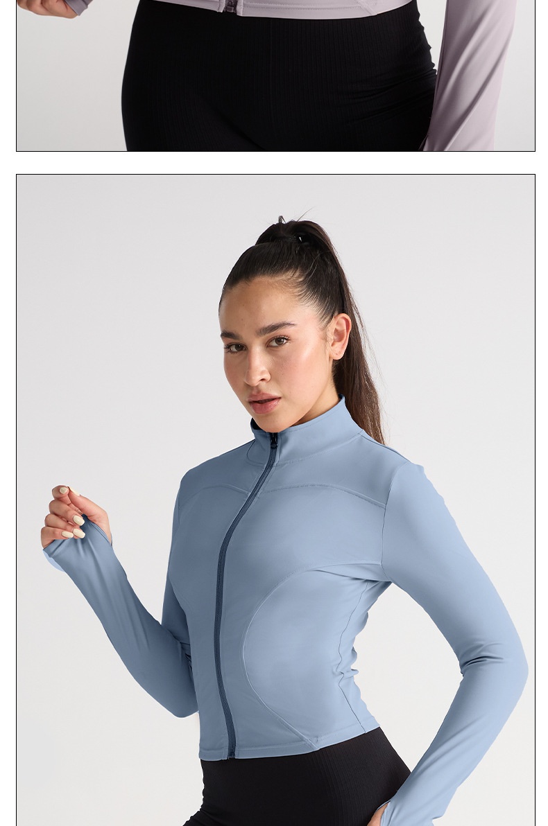 001 Giacca elasticizzata alta Abbigliamento fitness Top Autunno Inverno Collo alto Cerniera Abbigliamento sportivo Corsa Slim Fit Manica lunga Yoga_voghion.com