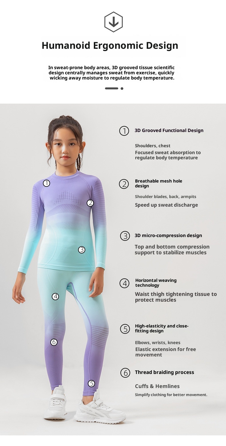 001 Maglia da sci funzionale a compressione monopezzo, elastica e ad asciugatura rapida per bambini, strato di base traspirante e caldo._voghion.com