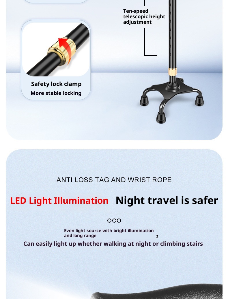 001 Elderly Telescopic Four-Legged For Seniors Special Armrest Cane Lightweight Multifunctional Non-Slip Walking Stick_voghion.com