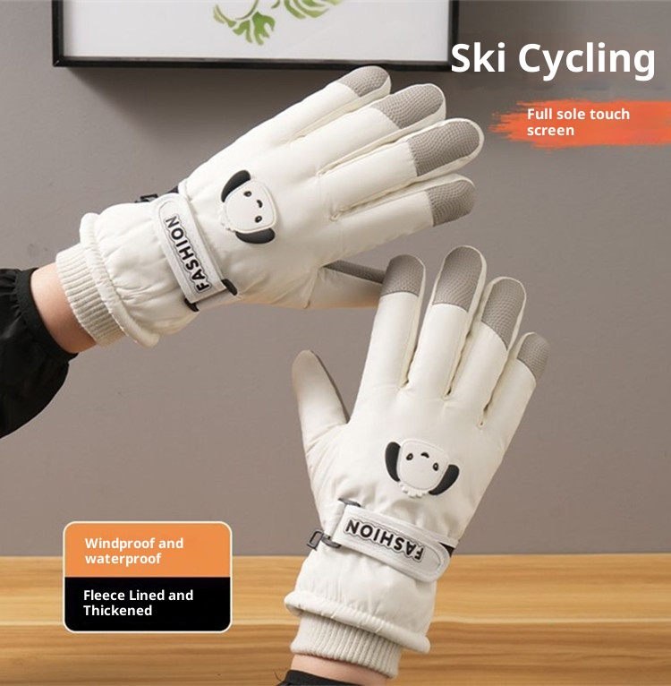 001 Weiße Skihandschuhe von Pochacco für Herbst und Winter: Warm, Touchscreen-geeignet, kälte- und wasserdicht, mit Fleece gefüttert, dick gefüttert, ideal zum Reiten im Freien._voghion.com