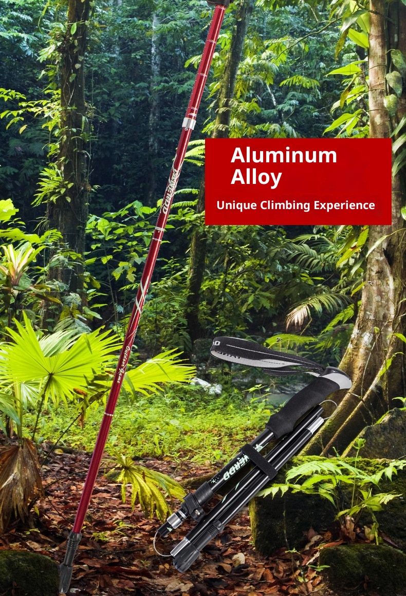 001 Bastone da passeggio telescopico corto ultraleggero pieghevole in lega di alluminio per escursionismo all'aperto all'ingrosso_voghion.com