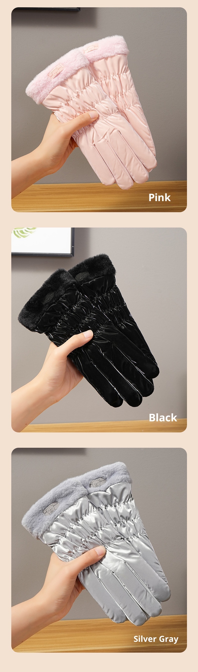 001 Ski Warme, wasserabweisende Handschuhe für Studentinnen mit niedlichen Bärenohren, Touchscreen-Funktion, Winter-Radfahren, kältebeständig, verdickt, Outdoor-Handschuhe_voghion.com